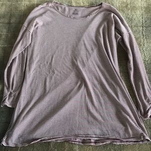 Long sleeve long burgundy and white striped shirt